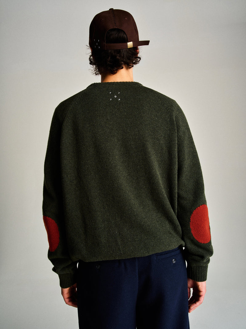 Pop Knitted Elbow Crewneck Duffel Green