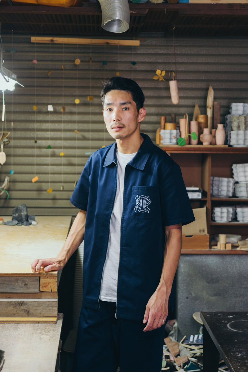 Pop Japan Exclusive Acid Full Zip SS Shirt Navy