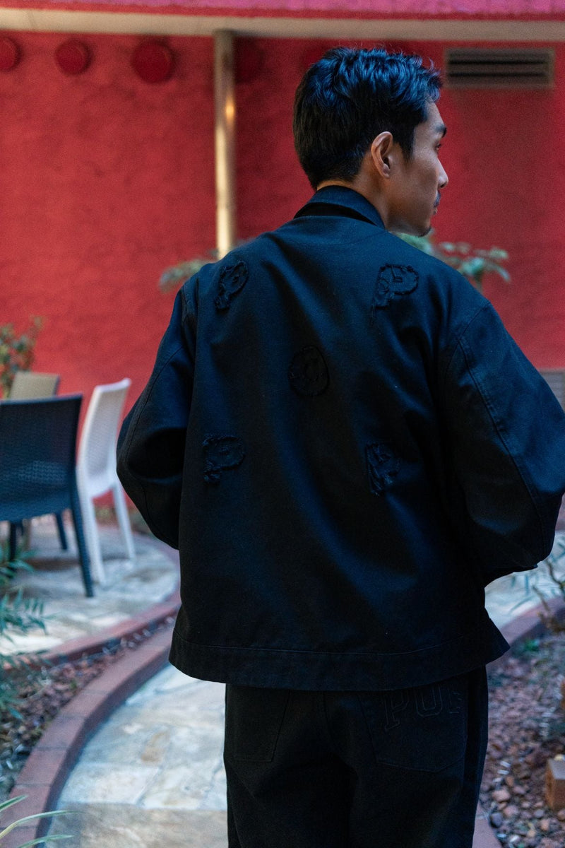 Pop Full Zip Jacket Black Washed Canvas