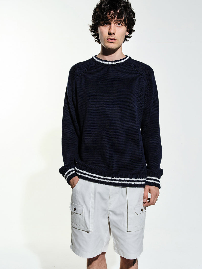 Pop Knitted Logo Crewneck Navy