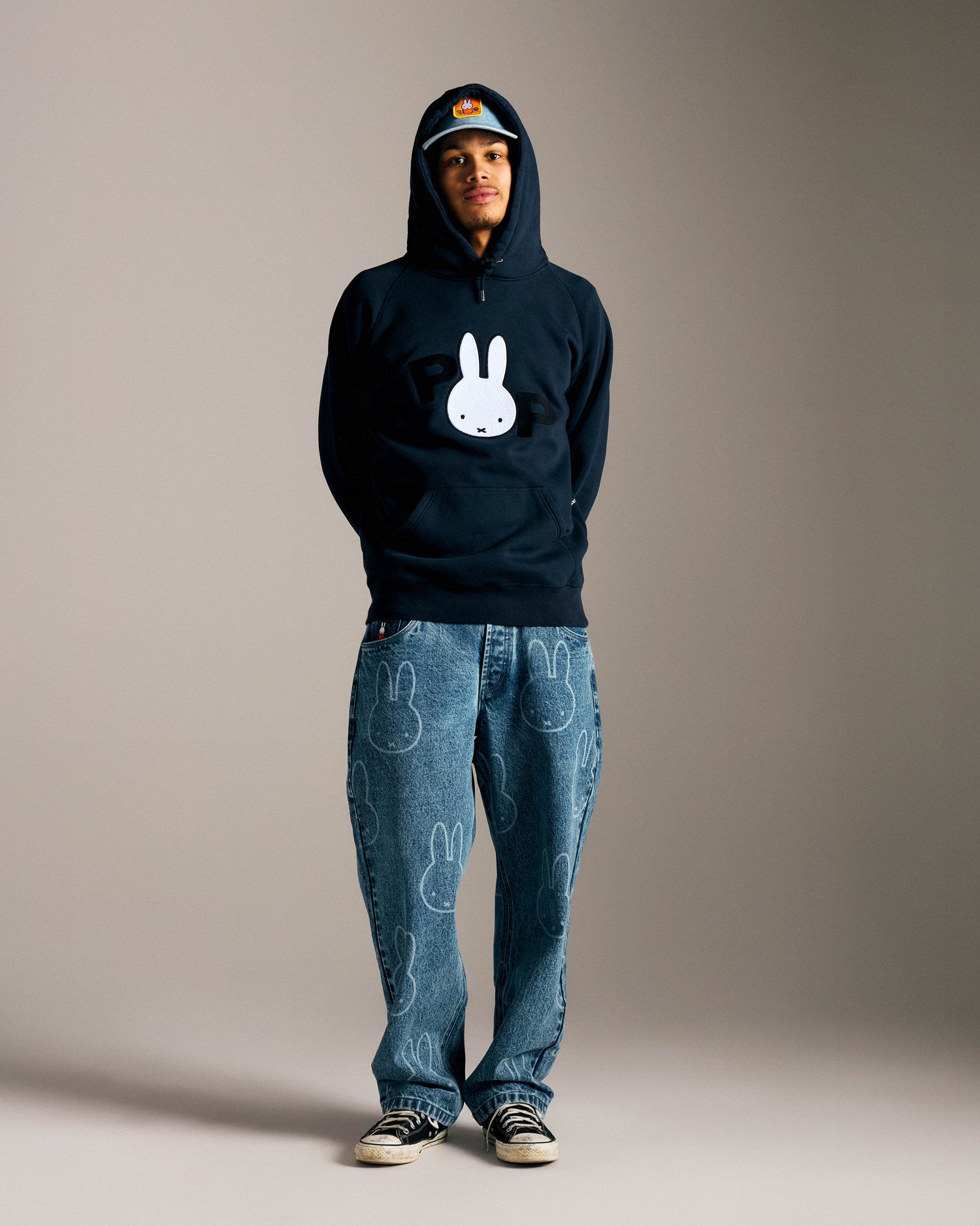 Miffy & Pop Pattern DRS Denim Pants Stonewashed