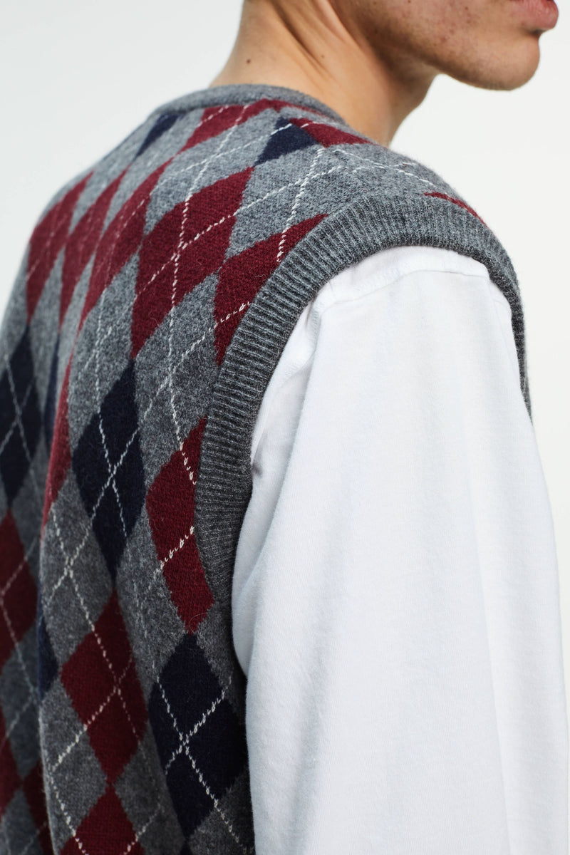 Pop Burlington Knitted Spencer Vest Charcoal/Multi