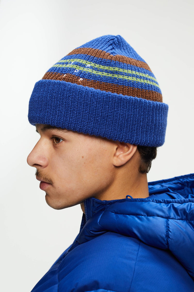 Pop Striped Beanie Blue