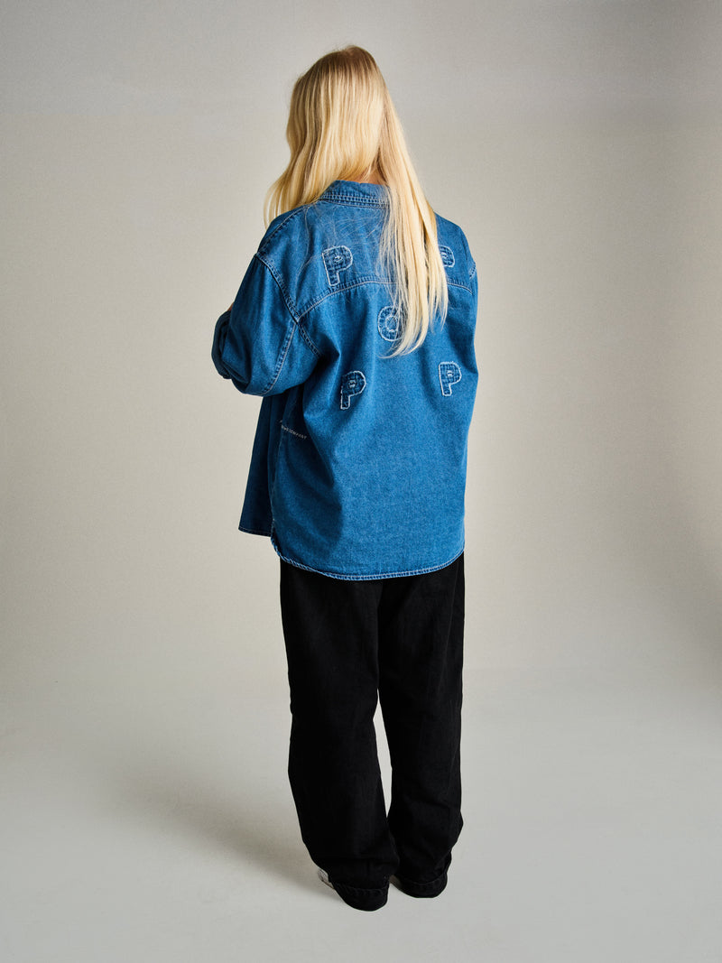Pop Applique Logo Denim Shirt Rinsed Denim
