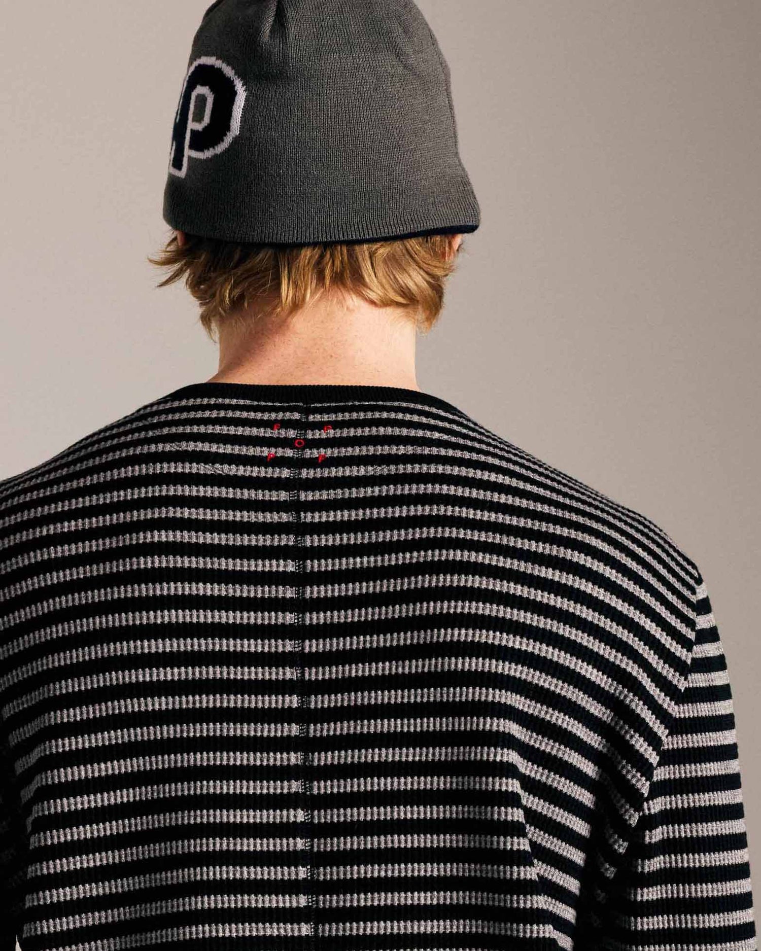 Pop Striped Waffle Crewneck Grey/Black