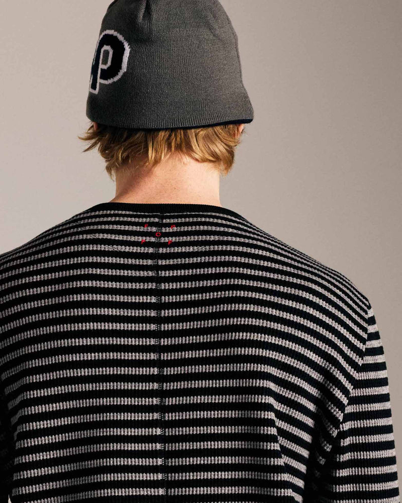 Pop Striped Waffle Crewneck Grey/Black