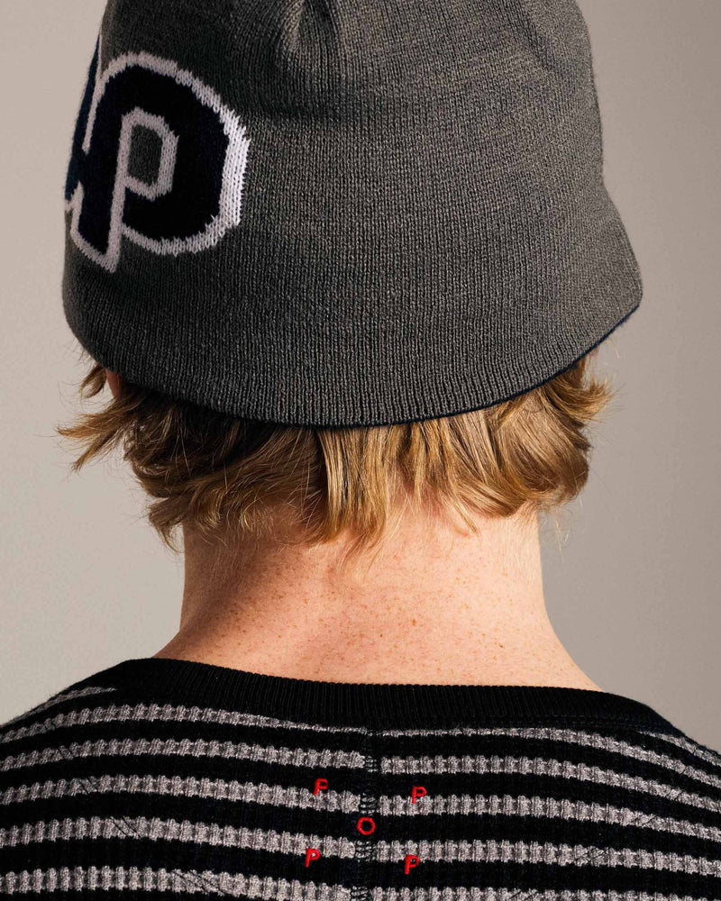 Pop Striped Waffle Crewneck Grey/Black