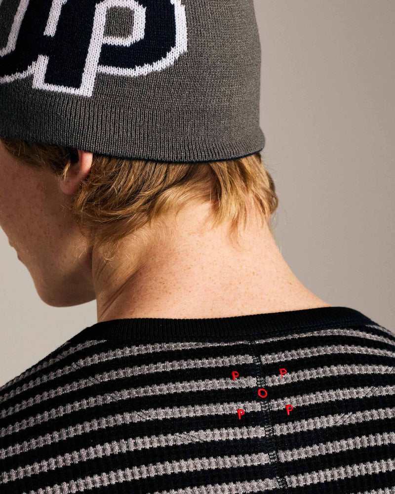 Pop Striped Waffle Crewneck Grey/Black