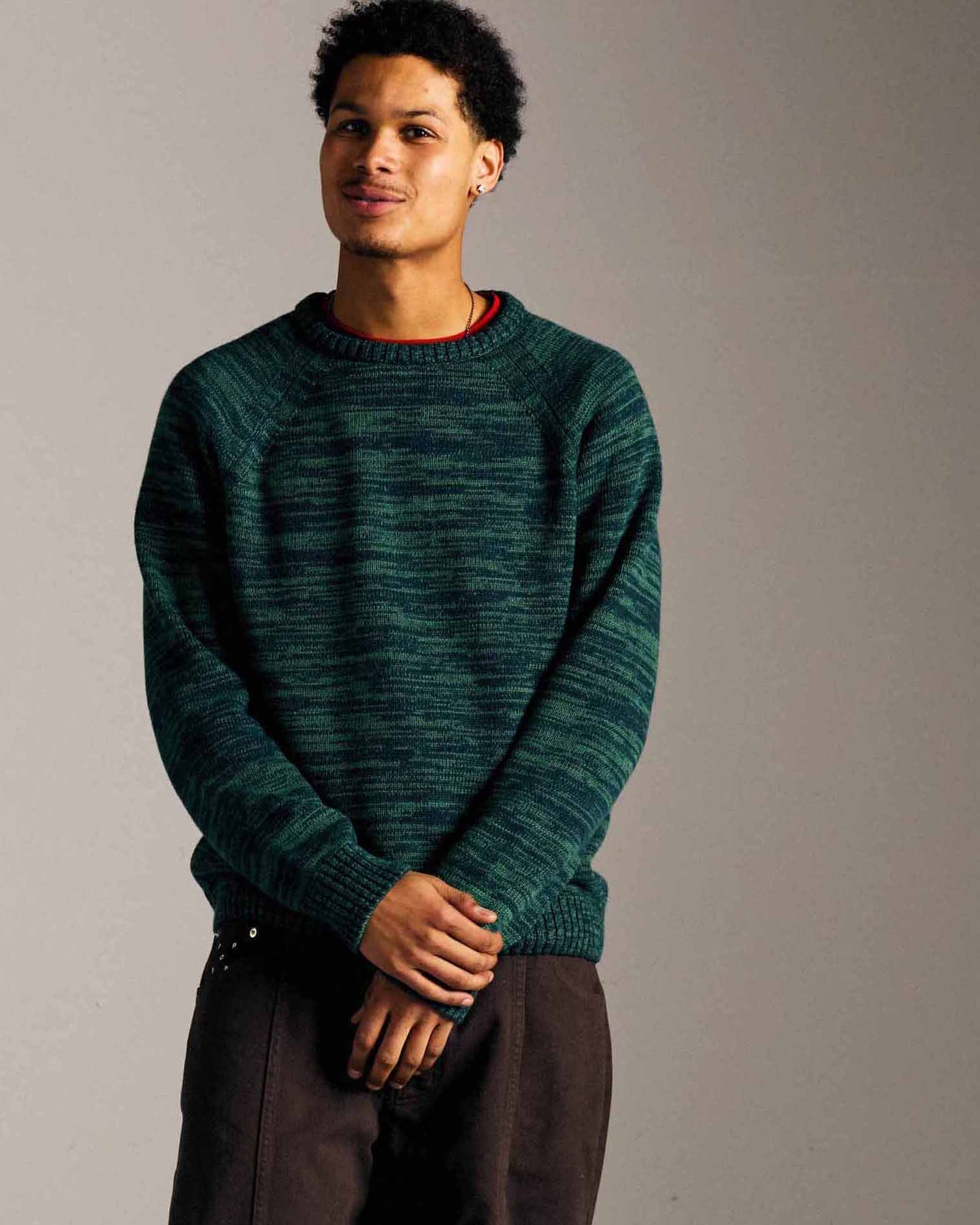 Pop Knitted Melange Logo Crewneck Navy/Juniper