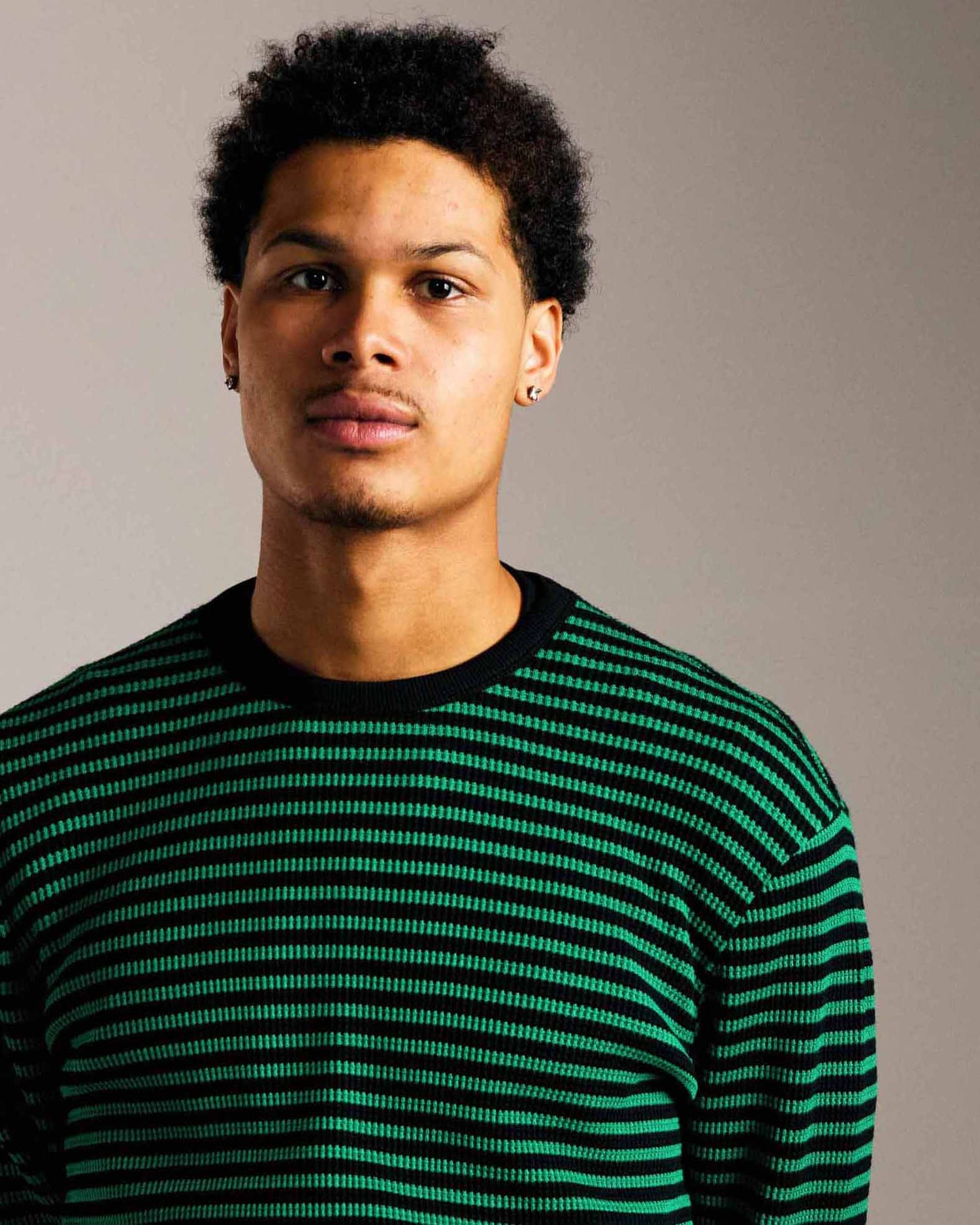 Pop Striped Waffle Crewneck Juniper/Black