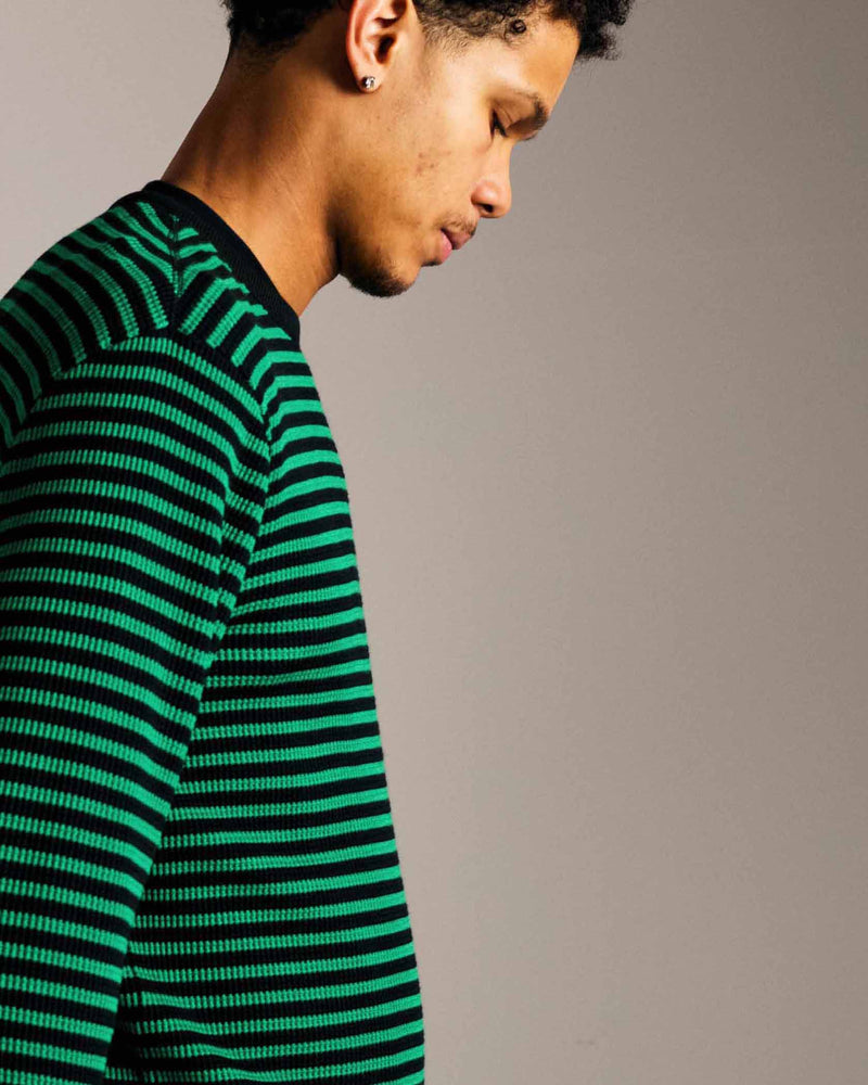 Pop Striped Waffle Crewneck Juniper/Black