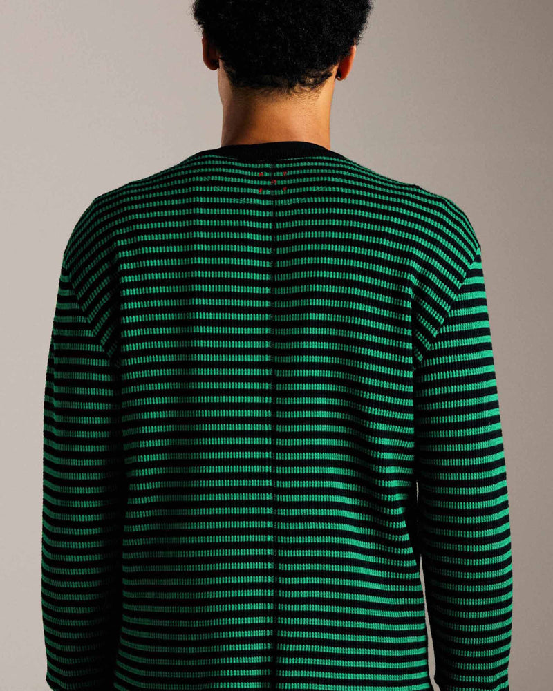 Pop Striped Waffle Crewneck Juniper/Black