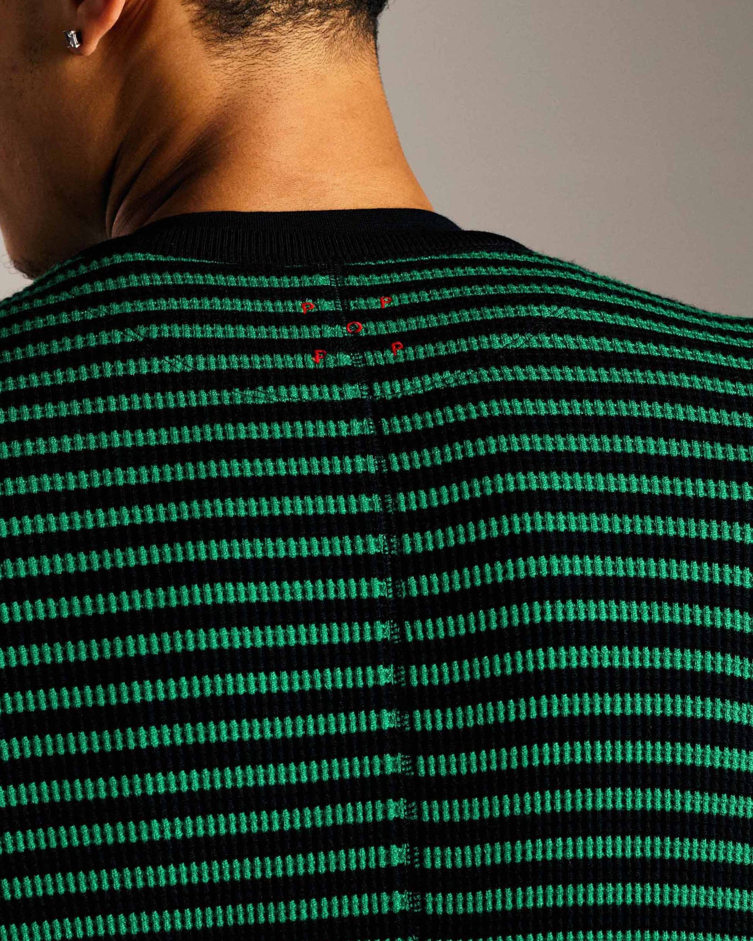 Pop Striped Waffle Crewneck Juniper/Black