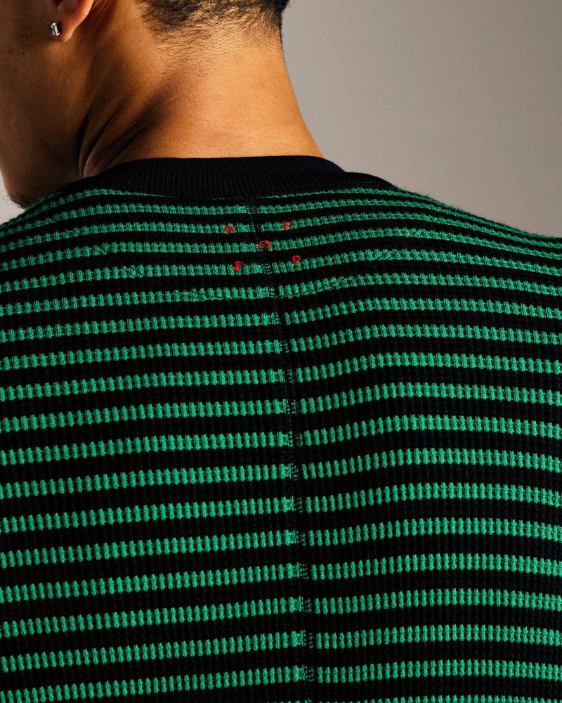 Pop Striped Waffle Crewneck Juniper/Black
