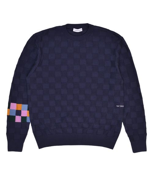 Featured Product Image Of Pop Checked Panel Knitted Crewneck Navy/Multi