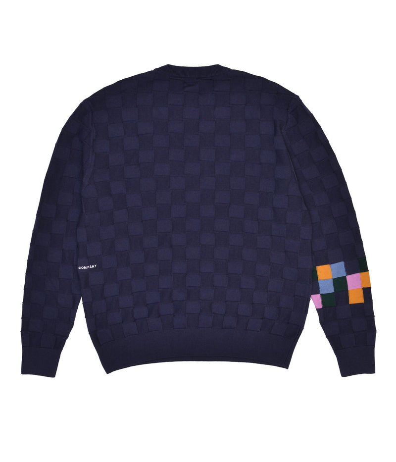 Pop Checked Panel Knitted Crewneck Navy/Multi