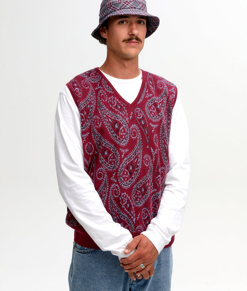 Pop Paisley Knitted Vest Raspberry