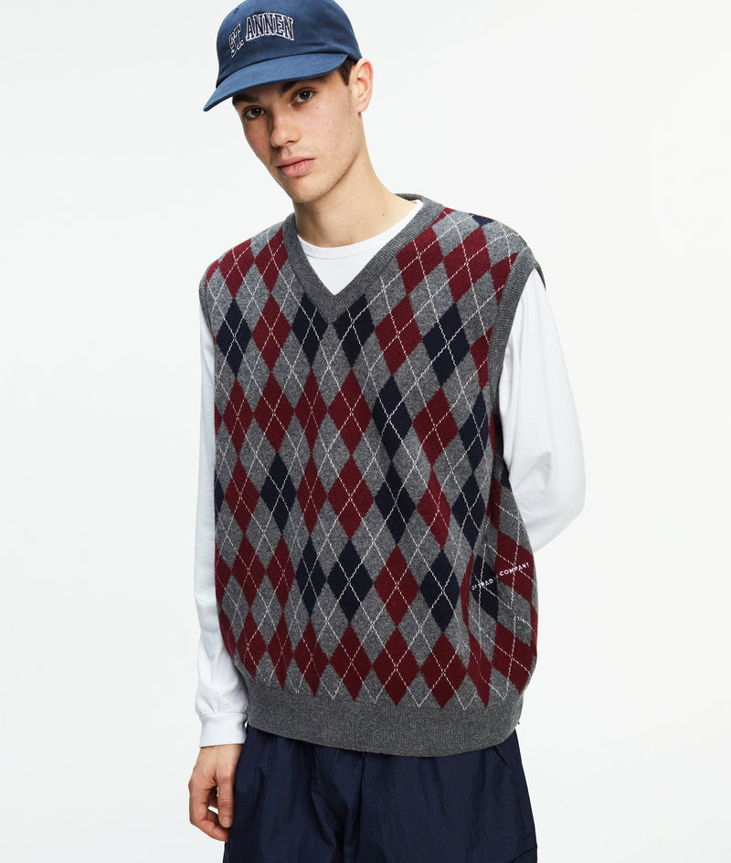 Pop Burlington Knitted Spencer Vest Charcoal/Multi