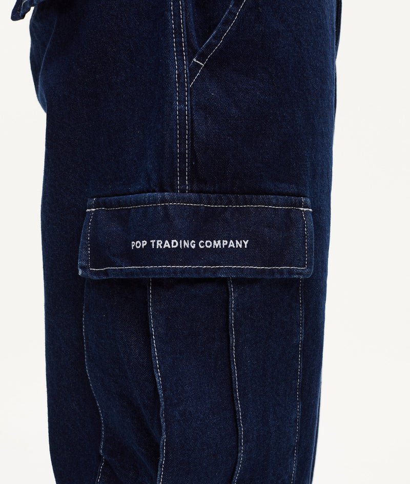 Pop Denim Cargo Pants Rinsed Denim