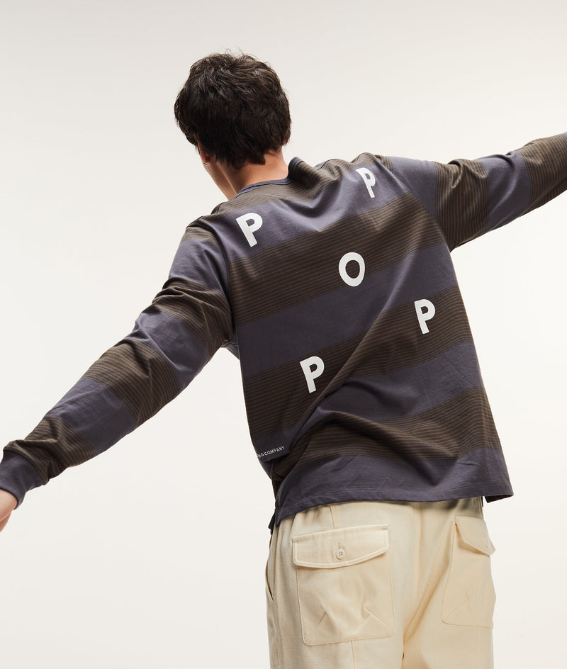 Pop Striped Logo Longsleeve T-Shirt Charcoal/Delicioso
