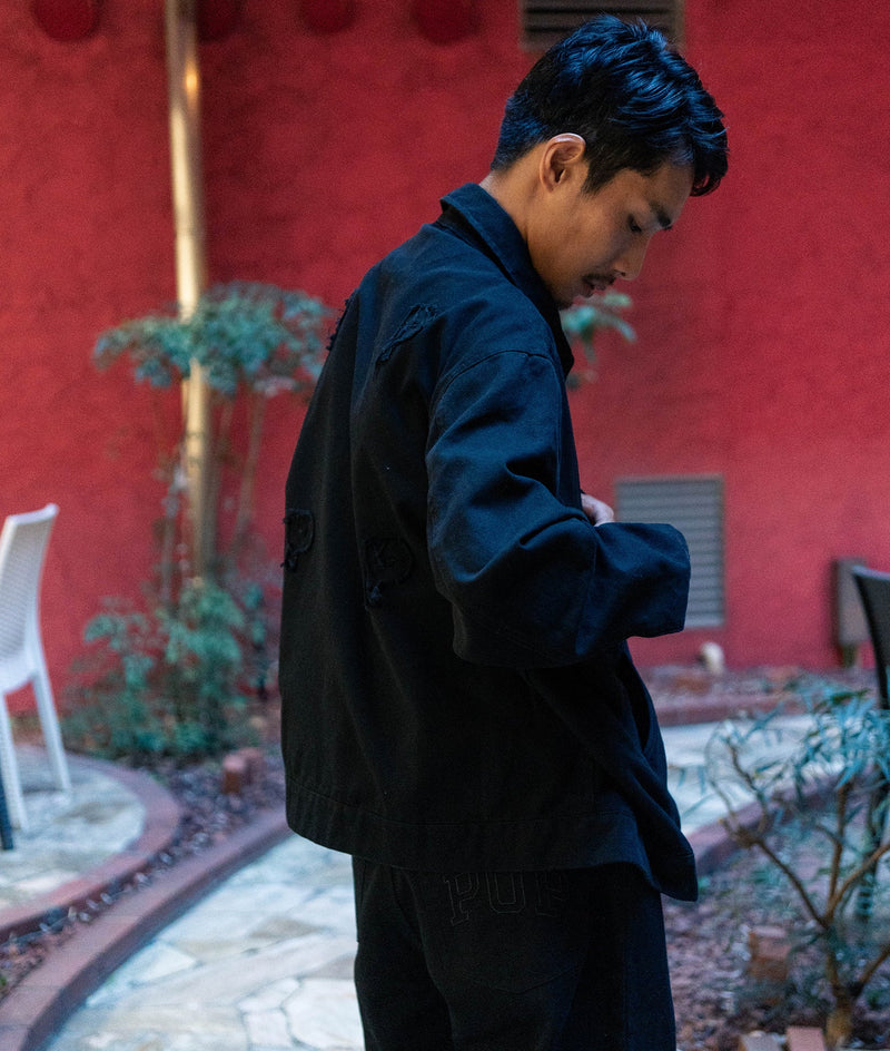 Pop Full Zip Jacket Black Washed Canvas