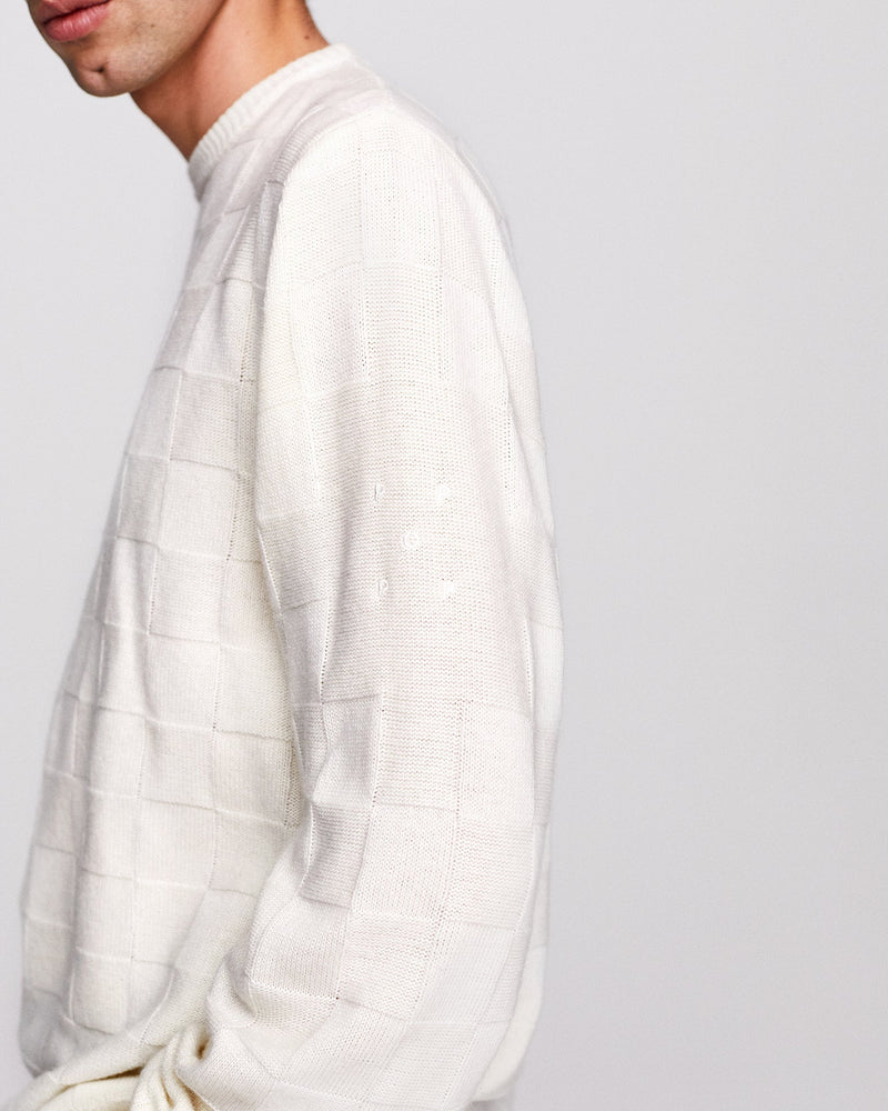 Pop Checked Panel Knit Off White