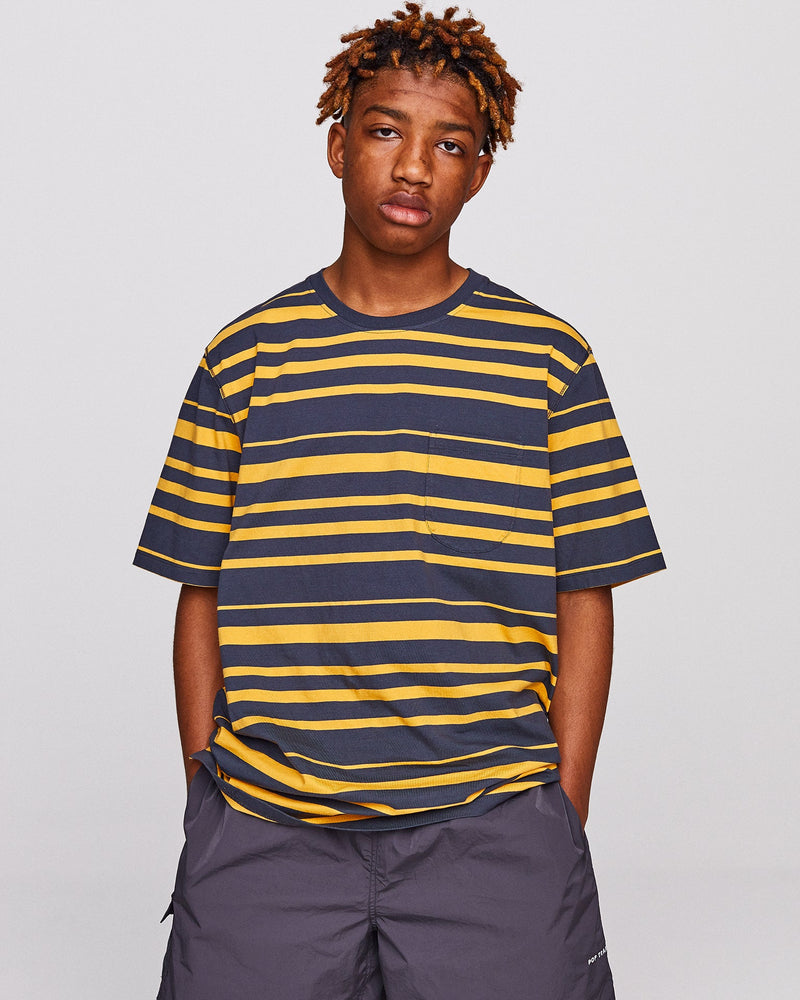Pop Striped Pocket T-Shirt Charcoal/Burnt Yellow