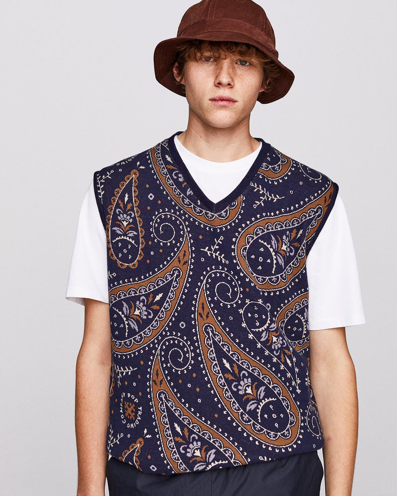 Pop Knitted Paisley Spencer Navy/Brown