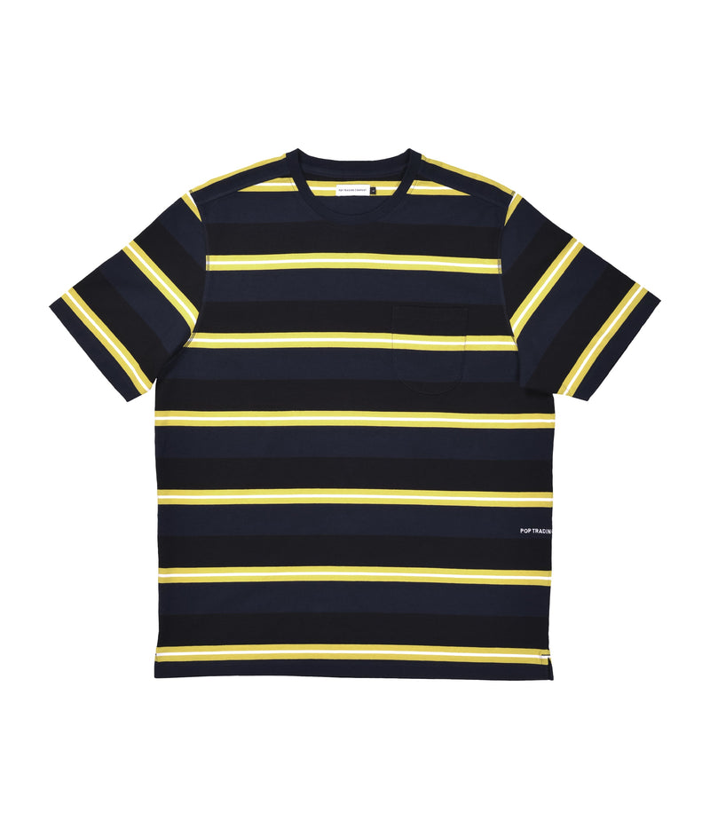 Pop Striped Pocket T-Shirt Navy/Electric Yellow